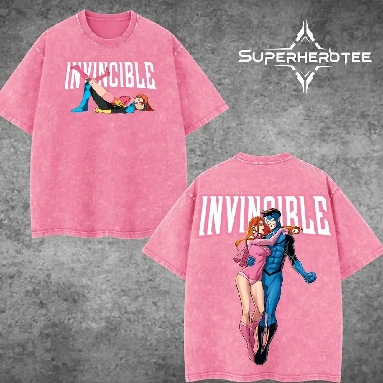 [ superhero tee ] Atom Eve VS Emperor Mark Double-sided T-Shirt, Nolan Mark Grayson Print, Front and Back Print, Superhero Graphic T-Shirt, Classic Round Neck Cotton Material 5MV