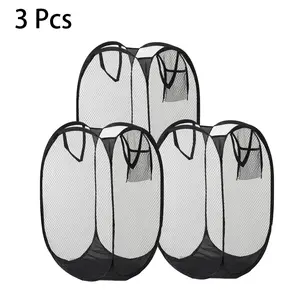 3-Piece Foldable Laundry Basket Set, Pop-Up Mesh Dirty Clothes Bin, Large Capacity Storage Tray, Ideal for Home Use, Perfect for Renters and Young Families