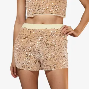 Alilang Women's High-Waisted Sequin Shorts with Elastic Waistband - Medium, Gold