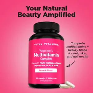 Women's Multivitamin Complex - Made with Multi-Collagen Blend, Hyaluronic Acid, MSM & Antioxidants | Hair, Skin, Nails, Energy & Immune Support | 60 Capsules