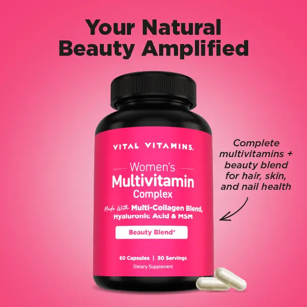 Women's Multivitamin Complex - Made with Multi-Collagen Blend, Hyaluronic Acid, MSM & Antioxidants | Hair, Skin, Nails, Energy & Immune Support | 60 Capsules