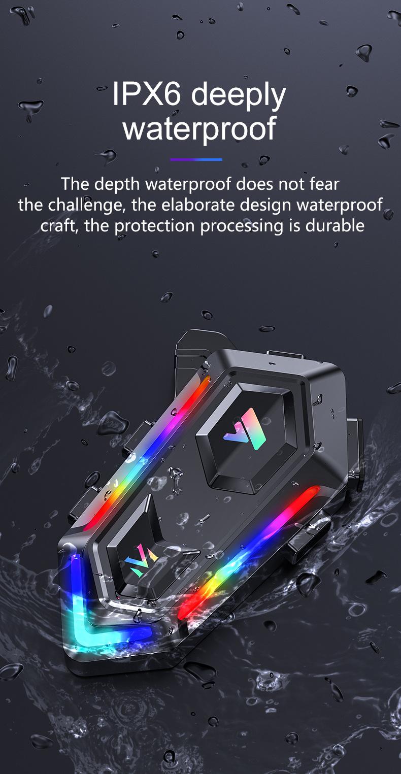 2026 NEW Motorcycle Helmet Bluetooth Headset, RGB Dazzling Lights, IPX6 Waterproof, Bluetooth 5.3, 1000mAh 25H Playtime, Noise Reduction, Hands-Free Call for Motorbike Riding