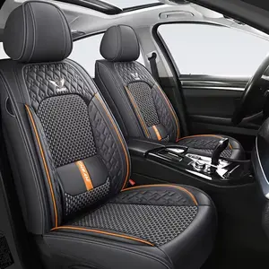 Car Seat Cover Full Set, Leather Car Seat Cover, Waterproof Seat Covers, Car Seat Cushion, Nappa Leather Seat Covers Car Seat Protector Universal Fit Most Cars Black ice silk