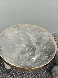 Water Clear Quartz Coasters with Natural Rainbows | Set of 4 | 5.1-5.6 oz Each | Crystal Home Décor