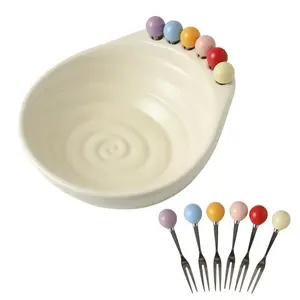 Decorative Fruit Bowl with Fork, Large Capacity Geometric Pattern Fruit Serving Tray, Abs Material Snack Plate, Stylish Kitchen Accessory