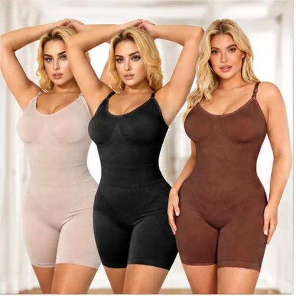 Seamless Sculpting Bodysuit for Women | Tummy Control & Anti-Chafing Mid-Thigh Shapewear | Adjustable Straps