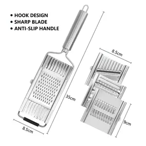 【51kk-01】4 in 1 Multi-Purpose Vegetable Slicer, Stainless Steel Grater Cutter Shredder, Potato Slicer Vegetable Cutter Julienne, Hand-held Mandoline Food Slicer for Vegetables, Fruits