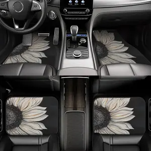 4pcs Monochrome Sunflower Pattern Car Floor Mats, Car Interior Accessory - Durable, Stain-resistant, Anti-slip, Easy Clean, Universal Fit for All Vehicles, Front & Rear Seats