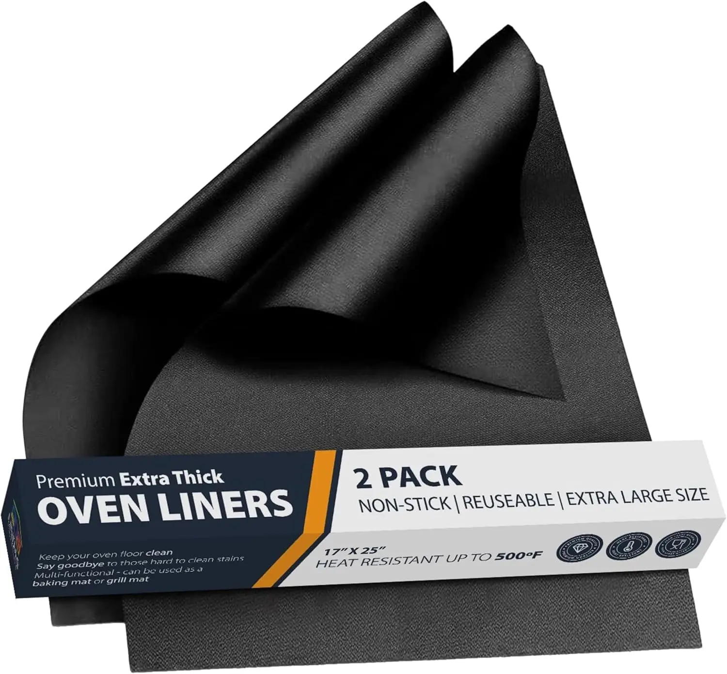 Oven Liners for Bottom of Oven - 2 Pack Large Heavy Duty Mats, 17”X25” Non-Stick Reusable Liner for Electric, Gas, Toaster Ovens, Grills - BPA & PFOA Free Kitchen Accessory to Keep Oven Clean (Black) Linda's Essentials