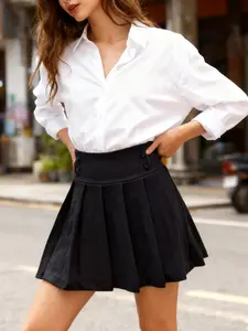 Fashionable Herringbone Skirt, Casual Vintage Style, Fitted A-Line Short Skirt, Zipper Design, Natural Waist, Fall & Winter