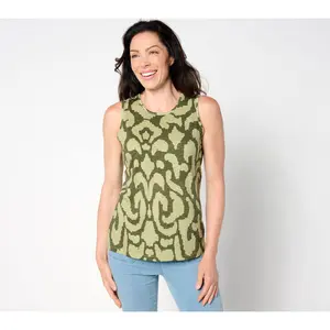 Denim & Co. Printed Slub Jersey Round Neck Tank Top