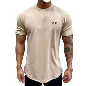 Men’s Cotton Short-Sleeve Longline Muscle-Fit T-Shirt for Gym Workouts and Casual Wear