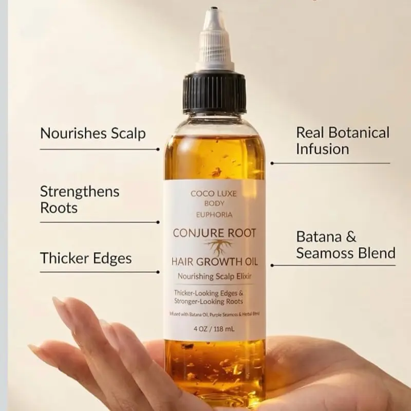 Conjure roots Batana Oil & Black Turmeric Hair Growth Oil with purple seamoss, Gentle Curly Haircare, 1 oz - Moisturizes, Boosts Hydration, Strengthens Roots, Prevents Breakage, Repairs Split Ends, Heat Protectant, Moisturize