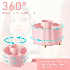 360 Degree Rotating Makeup Organizer Box, 5 Compartments, Multi-Functional Cosmetic Storage Cabinet, Beauty Organizer, Cosmetic Organizers, Durable Plastic, Luxurious Striped Design