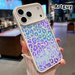 Compatible with iPhone 17 16  Pro Max Plus 15 14 13 12 11 Air E Magnetic Phone Case Purple Leopard Dream Pattern Acrylic Back Matte TPU Edges Bumper Sockproof Cover