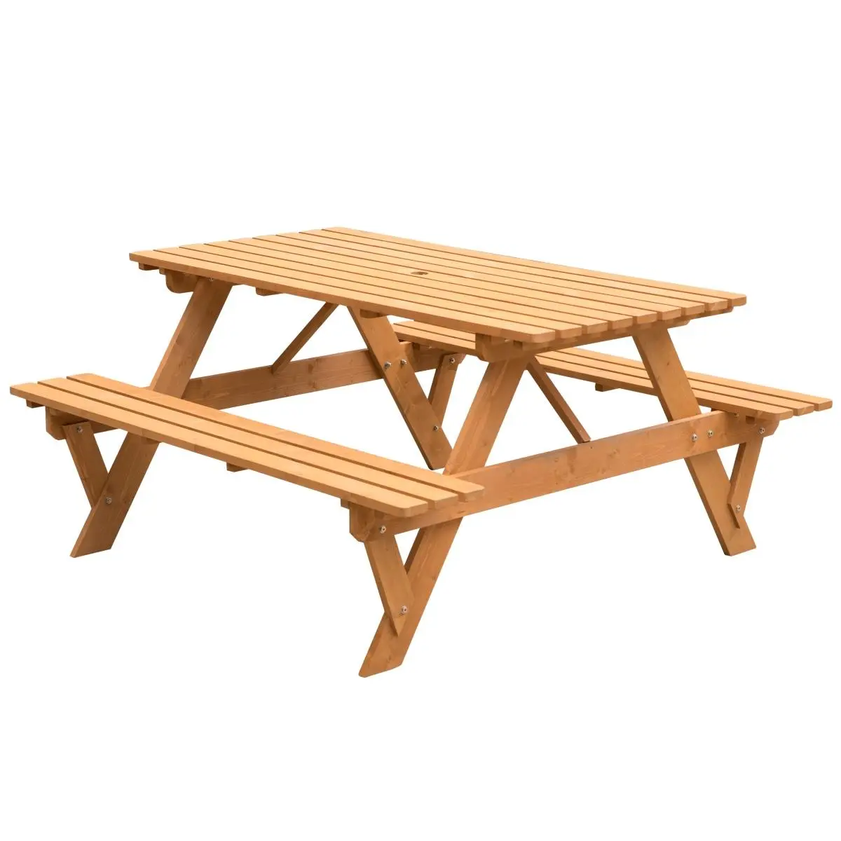 Gardenised QI004434.ST 6-Seat Stained Solid Wood Outdoor Patio Deck Picnic Table - Sturdy Construction, Ultra-Resistant, Weatherproof, Sun Protection, Durable, Easy Assembly, Center Umbrella Hole, for Garden Meals (Large Outdoor Table), Large Outdoor Tabl
