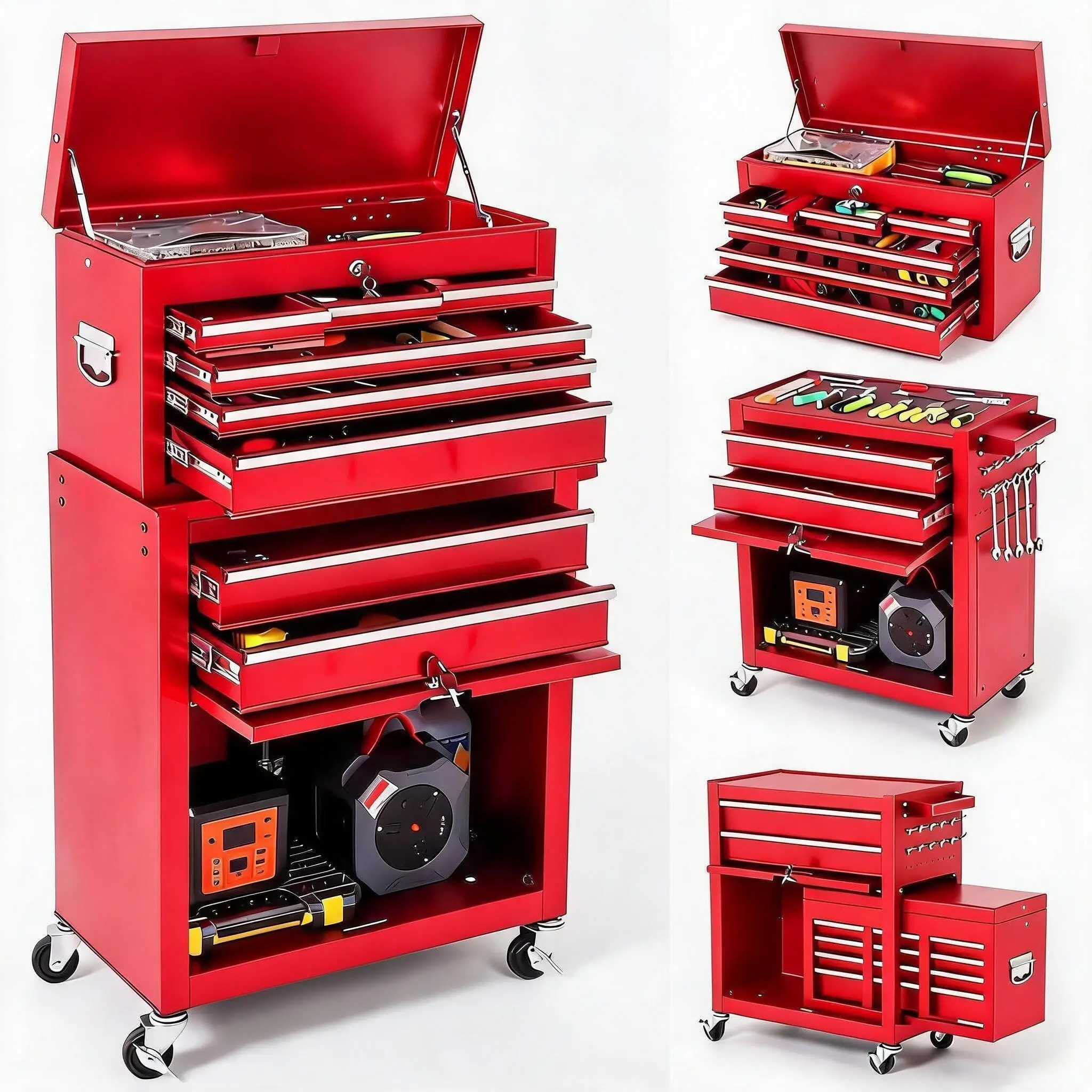 GAOMON 8-Drawer Rolling Tool Chest with Lock &Wheels 2-in-1 Large Toolbox Large Storage Toolbox Rolling Metal Tool Cart with Sliding Drawers and Protective Liner for Garage, Workshop