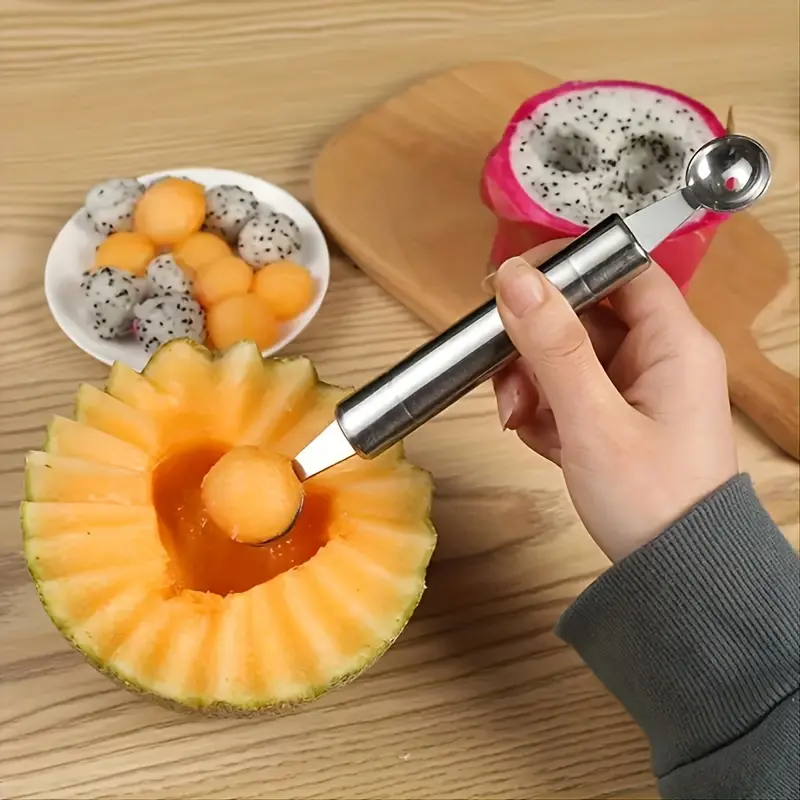 Stainless Steel Rustproof Fruit Scoop Tool with Handle - 1pc Reusable Fruit Ball Digger for Watermelon, Kitchen, Utensils