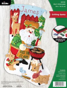 Bucilla Felt Applique 18" Stocking Making Kit, Grilling Santa, 89313E