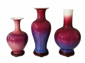20th Century Set of Three Chinese Flambé Glazed Porcelain Vases