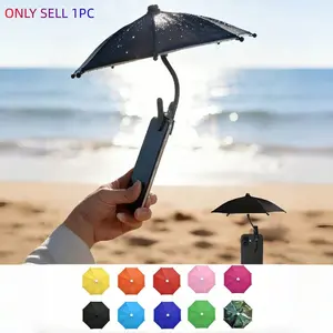 Universal Clip-on Phone Umbrella, Bendable Metal Hose Mini Phone Sun Umbrella, Protective Waterproof UV Protection Sunshade, Hands-Free Anti-Glare Phone Stand, Cell Phone Holder, Perfect for Outdoor, Camping and Car Use, Summer Gadget Gift
