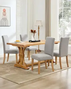 Grey Dining Chairs Set of 4,Modern Fabric Upholstered Ergonomic Chairs with Curved Backrest,Heavy-Duty Wood Legs for Dining Room Kitchen Home Office,Weight Capacity 265lbs,Easy-to-Clean Fabric