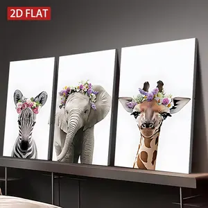 3 Piece Canvas Art Set with Wooden Frame, Zebra Elephant Giraffe Animal Themes, Modern Decor for Living Room Bedroom Kids Room