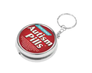 Page's Peaches Autism Pills Travel Pill Case Organizer - 3-Way Divider, Keychain Accessory, Cute Design for Medications and Accessories