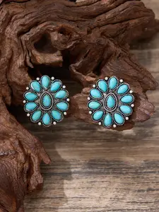 Vintage Silver Color Western Turquoise Earrings, Denim Style Ear Studs, Women's Gift, Retro Jewelry, Fashion Accessory