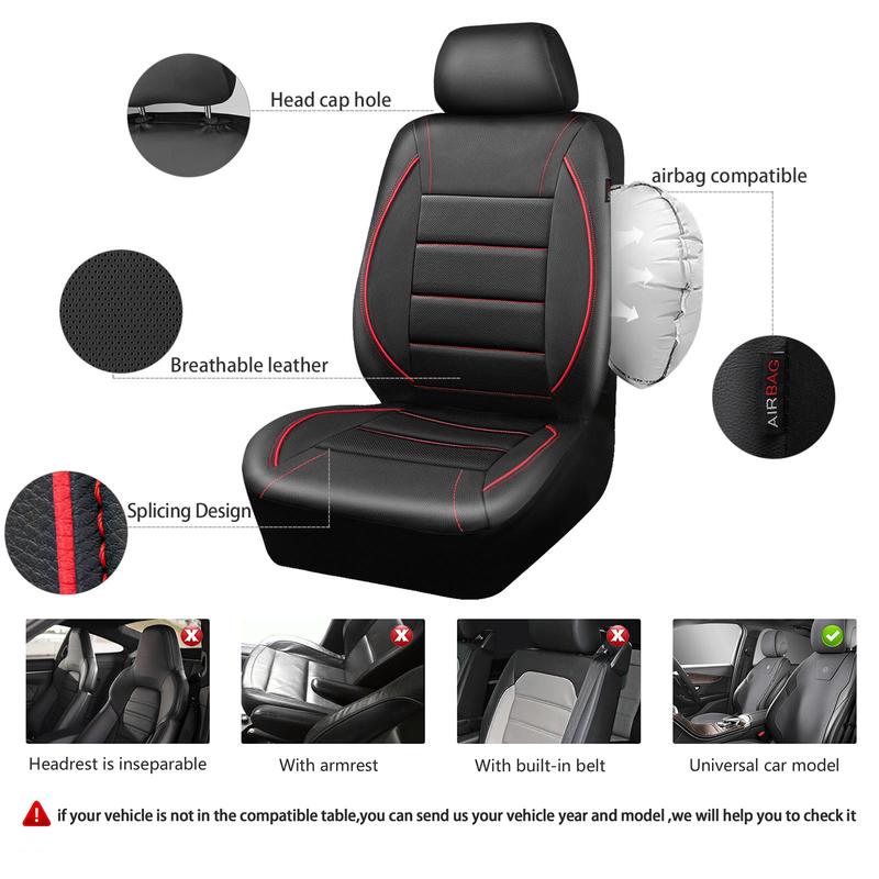 CAR PASS 2/5 seats Universal FIT Piping Leather Car Seat Cover, for suvs,Van,Trucks,Airbag Compatible,Inside Zipper Design and Reserved Opening Holes