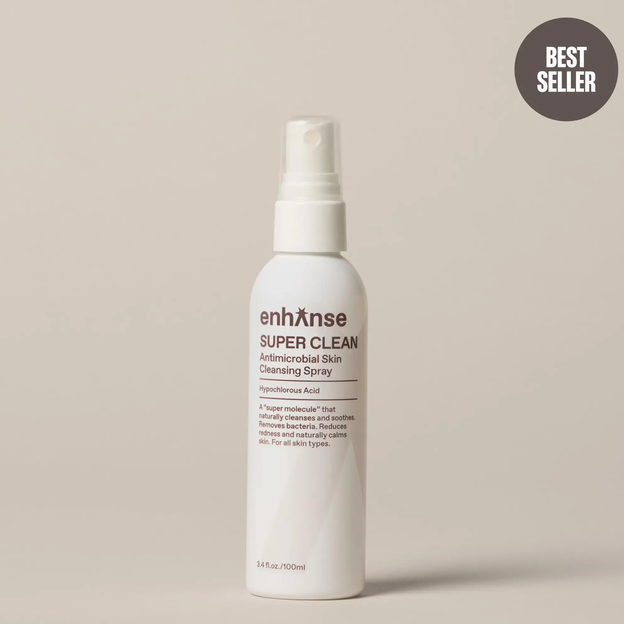 Enhanse Super Clean, Hypochlorous Acid Spray, Eczema, & Itchy Rashes, No Rinse Cleaner, Use Post Workout, Post Shave or Travel, Skin Care for Men