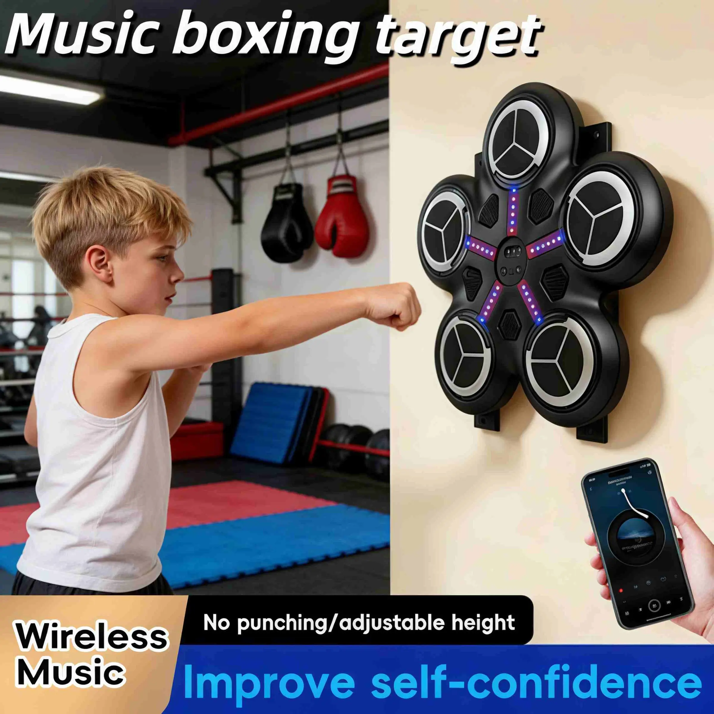 Smart Bluetooth-compatible Punching Machine for Kids & Adults, Interactive Reaction, Countable Music, Easy Install, Home Fitness, Gift Idea