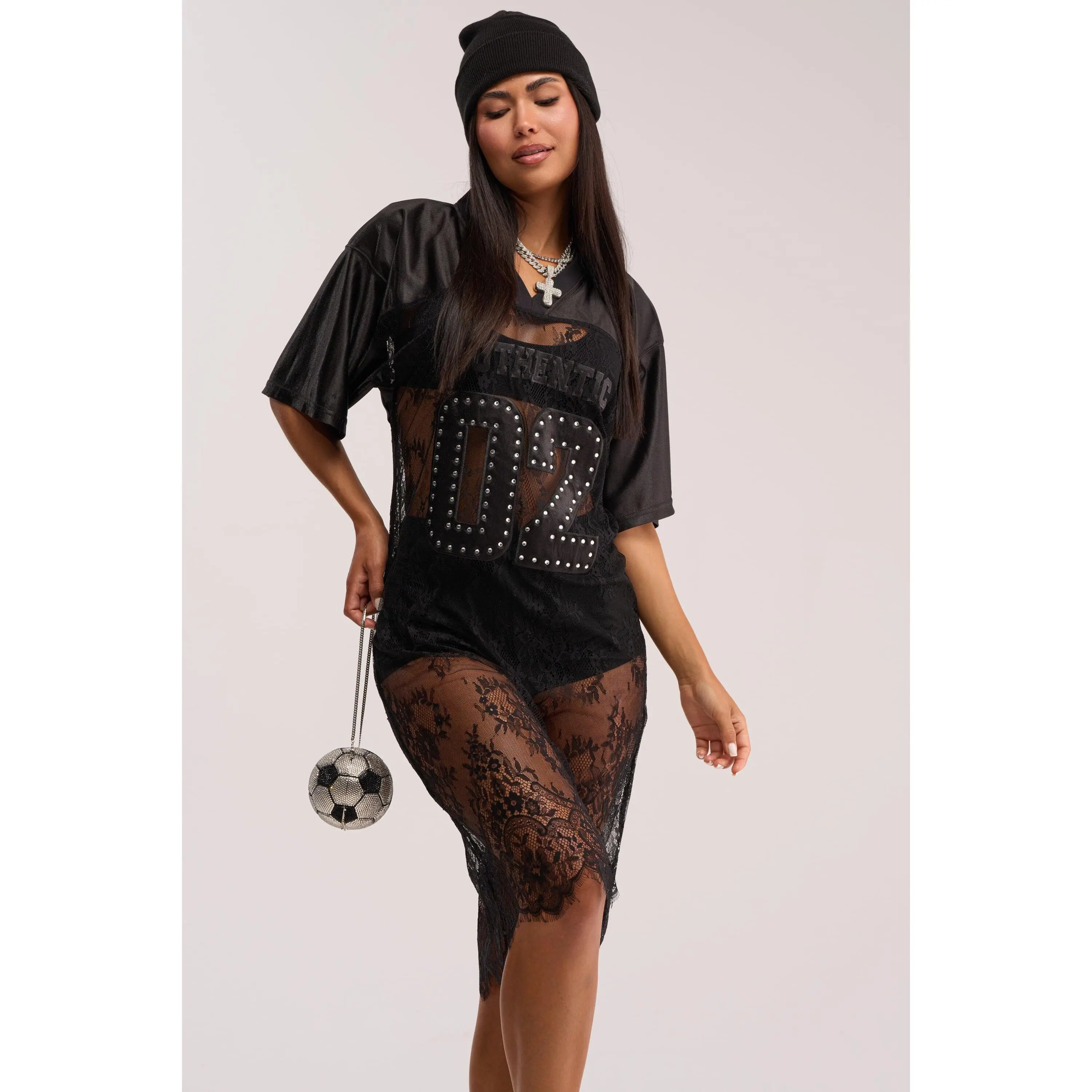 PART TIME PLAYER LACE JERSEY MIDI DRESS IN BLACK PART TIME PLAYER LACE JERSEY MIDI DRESS IN BLACK