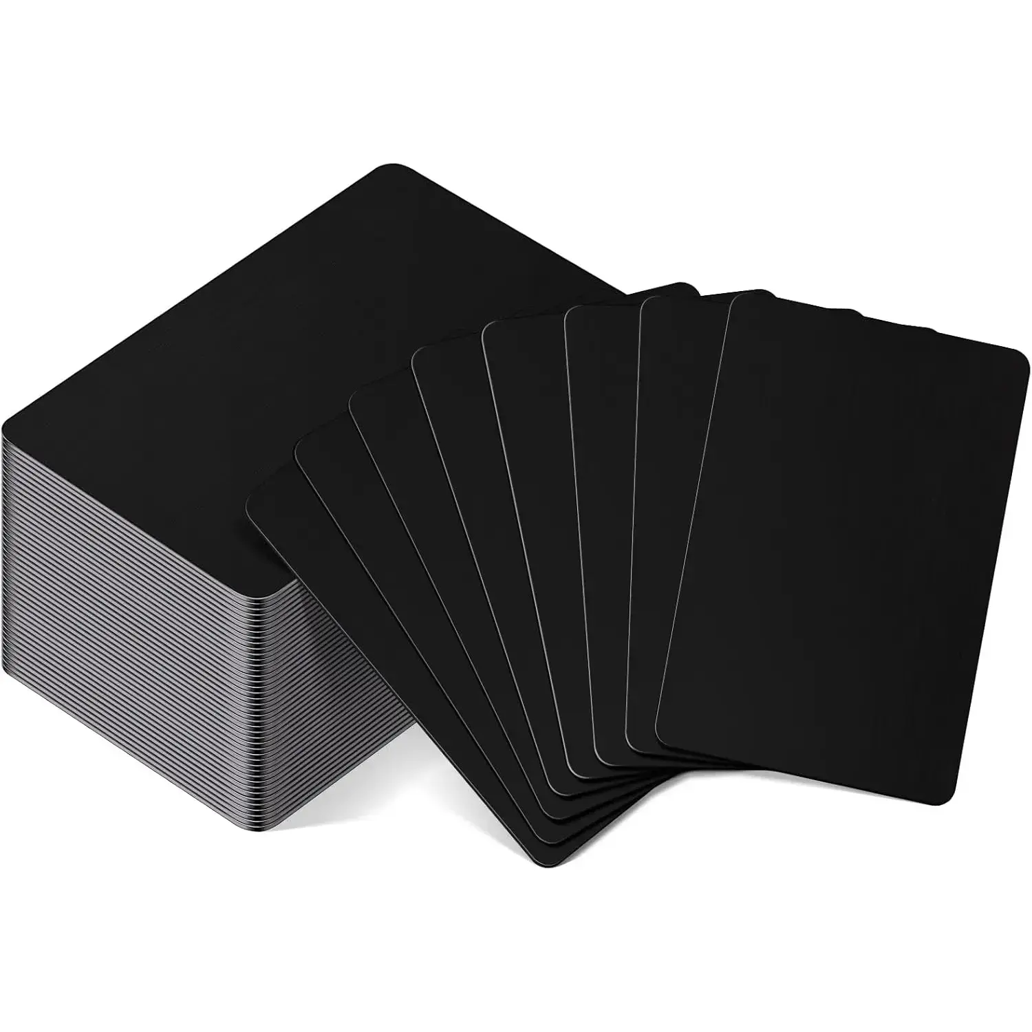 Blank Metal Business Cards - 50 Pcs, 0.8mm Thick, 86x54mm Black, Carvable Side, Solid and Hard, Smooth Flat Laser Engraving Cards for Office DIY Crafts, Not Easy To Bend
