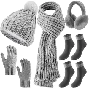 Geyoga 6 Pcs Winter Warm Set for Women Warm Beanies Hats Touchscreen Gloves Long Scarf Ear Muffs Socks Winter Gifts for Women