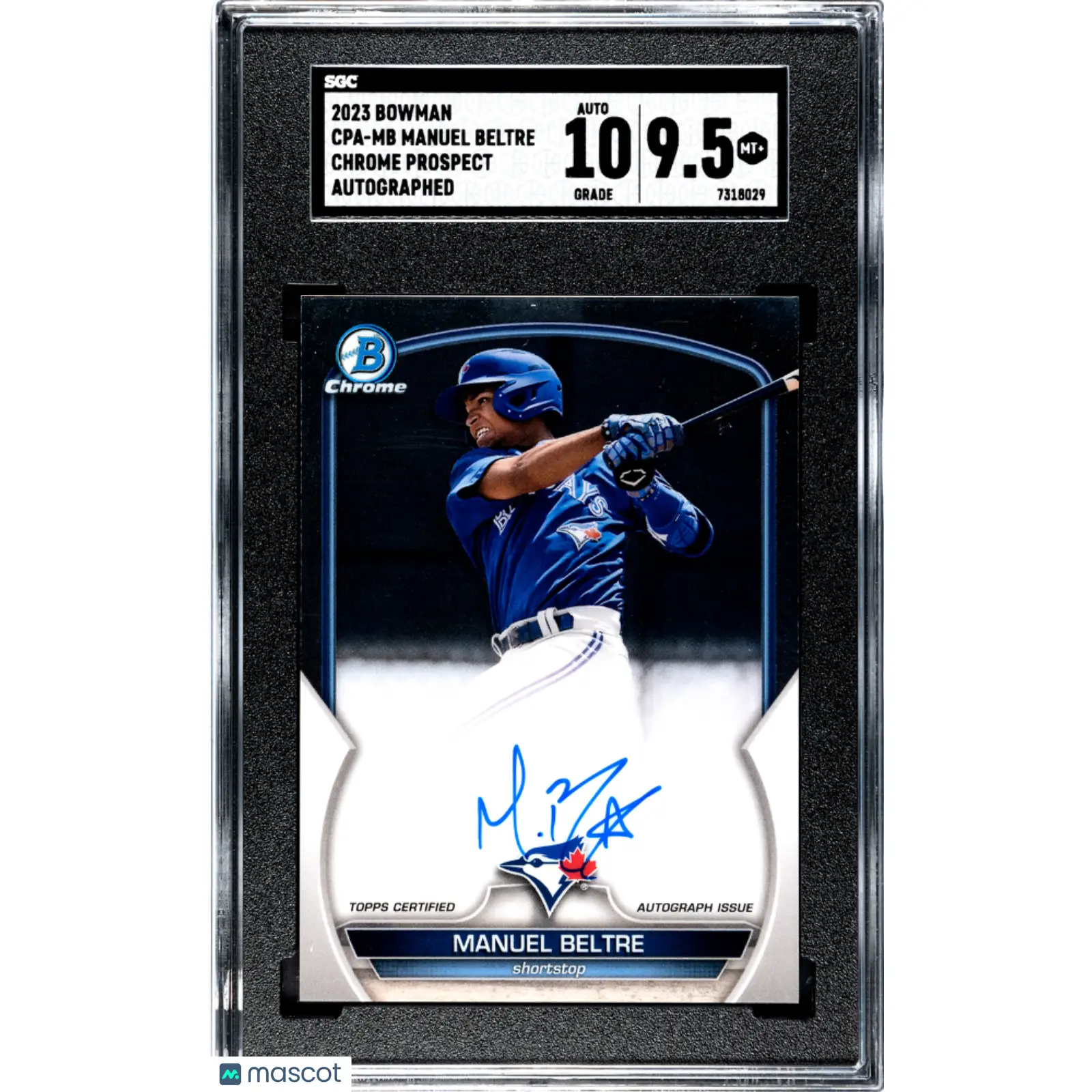Manuel Beltre SGC 2023 Bowman #CPA MB CHR. Pros. Autograph Baseball 9.5 Auto 10