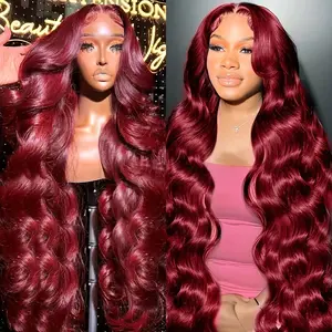 Gabrielle Hair 99J Burgundy Lace Front Wigs Human Hair 180% Density 13X4 HD Lace Frontal Human Hair Wigs For Woman 99J Body Wave Wig Pre Plucked with Baby Hair Red Wine Wigs for Women