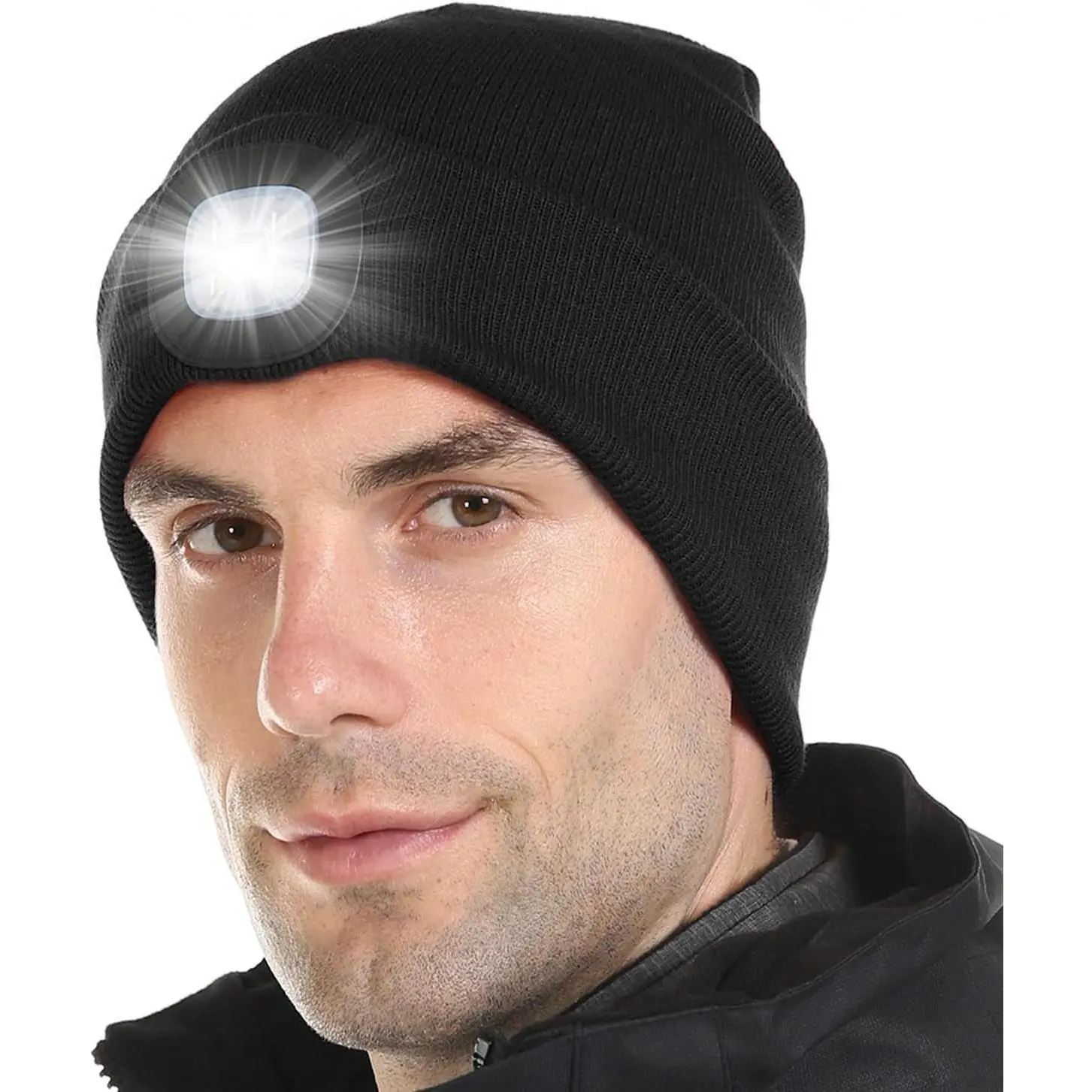 LED Lighted Beanie, Unisex Warm Knitted Hat, Rechargeable Headlamp Cap for Outdoors, Tech Gift for Men Dad Father Him