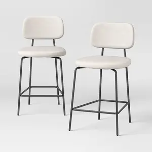 2pc 24" Upholstered with Metal Base Counter Height Barstool Cream Boucle - Room Essentials