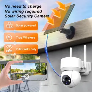 Solar Wireless Security Camera 360° View Night Vision Weatherproof WiFi 2.4GHz Solar-Powered Monitoring No Wiring Low Power for Home Safety