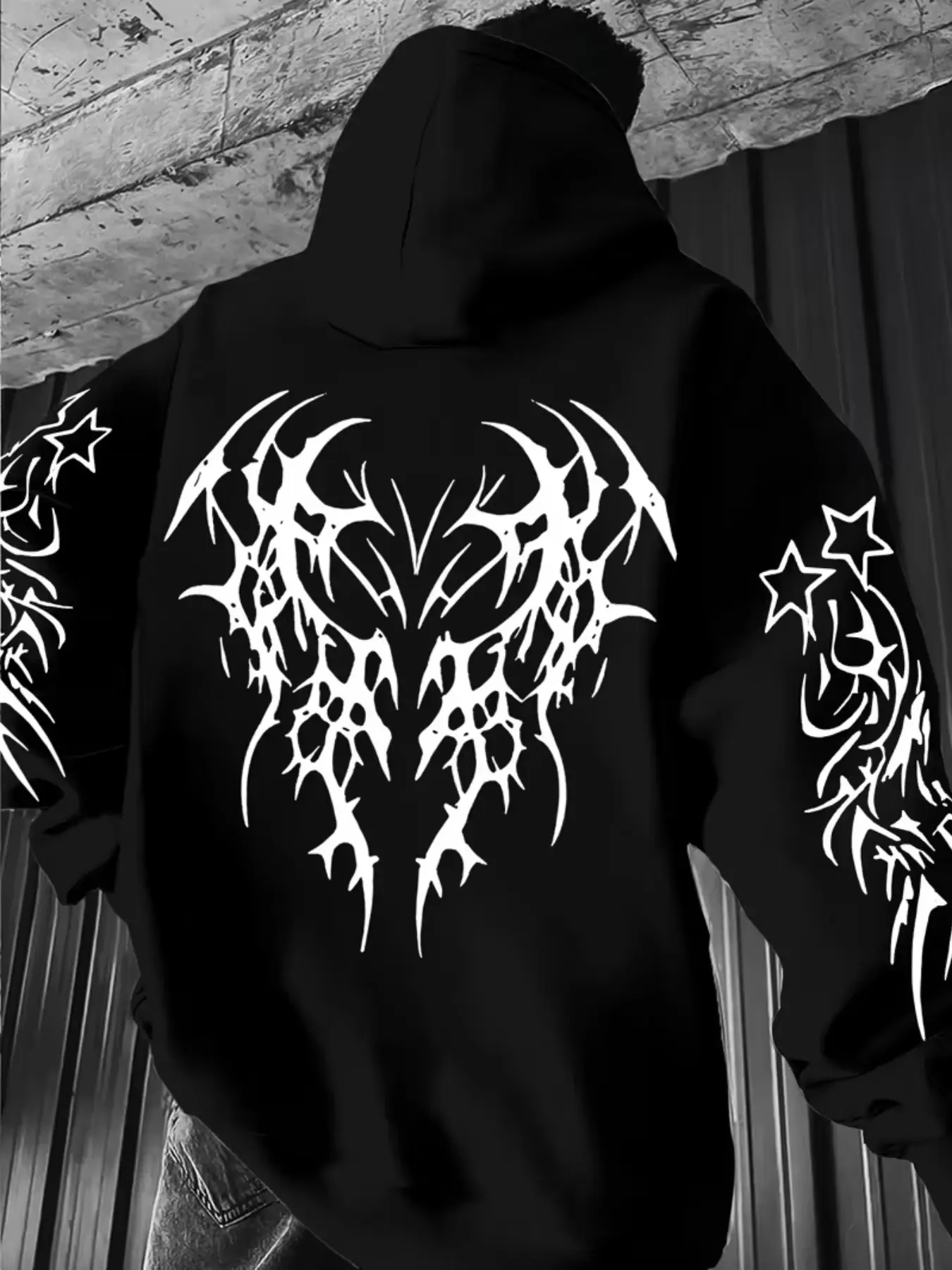 Men's Dark Style Graphic Hoodie, Casual Fitted Thick Fabric Sweatshirt, Fall & Winter Fashion Pullover, Versatile Hooded Jumper