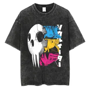Japanese hot Anime High Soul Eater Washed T-shirt personality Clothes Oversized Unisex Year round clothing high quality Couples
