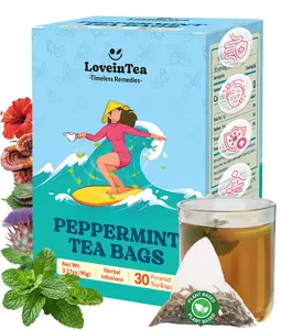 LoveinTea Peppermint Herbal Tea Bags, Caffeine-Free, 100% Natural Vietnamese Peppermint Blend, Plant-Based Pyramid Bags, 30 Count