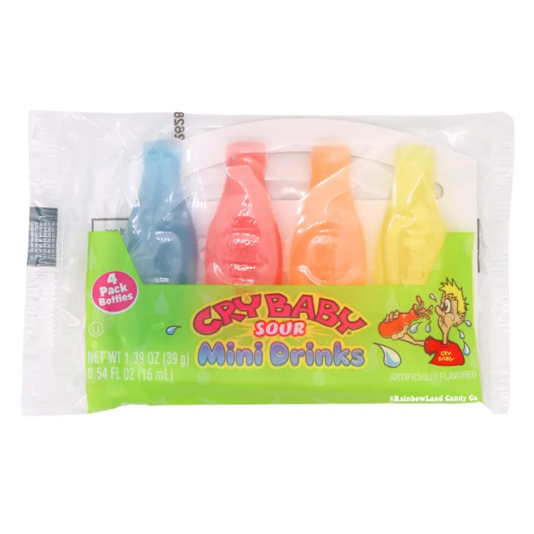 Cry Baby Sour Mini Drinks | 4 Pack Sour Wax Bottles Candy