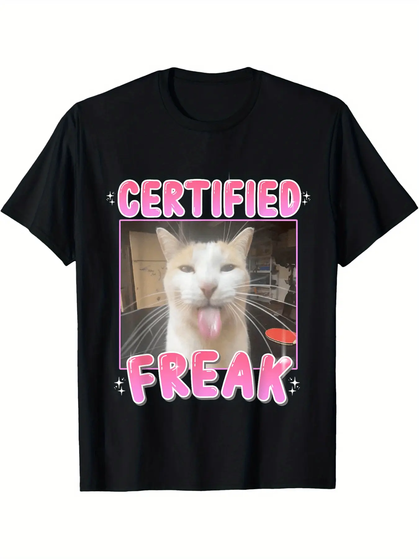 Certified Freak Cat Funny Meme Graphic T-Shirt for unisex soft cotton short sleeve t shirt, vintage graphic casual tee for men women teens, perfect birthday holiday gift for camping travel gym daily street casual wear
