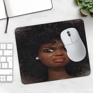 Sassy Black Doll Face Computer Mouse Pad, Small Square Non-Slip Desk Mat, Funny Annoyed Girl Design Mouse Pad, Trendy Desktop Decorative Protector for Teens Girls, Non Slip Mousepad