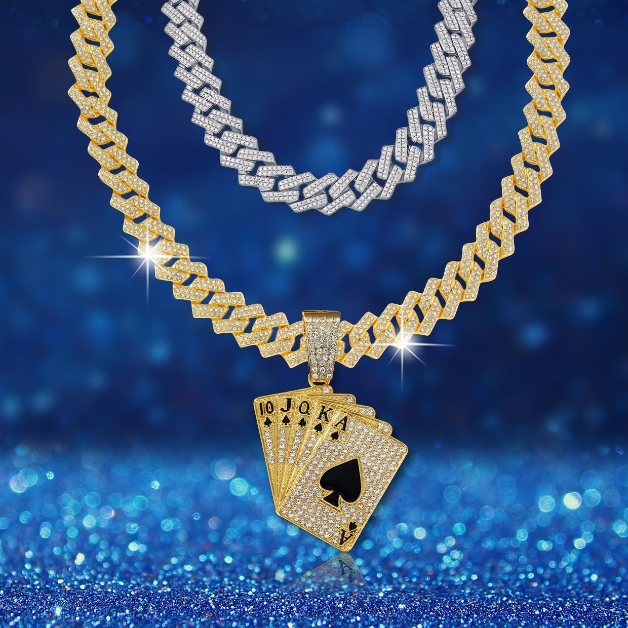 Playing Card Poker Pendant Necklace for Women Men Zinc Alloy Punk Good Luck Ace of Spade Royal Flush Games Chic Necklace Unisex Rock Fashion Jewelry Gifts