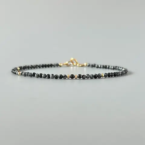 Women's Handmade Natural Snowflake Obsidian Bracelet, 3mm Tiny Black White Gemstone, Dainty Minimalist Stretch Fit Bracelets for Daily Wear, Adjustable Crystal Beaded Anklet, Jewelry, Gemstones