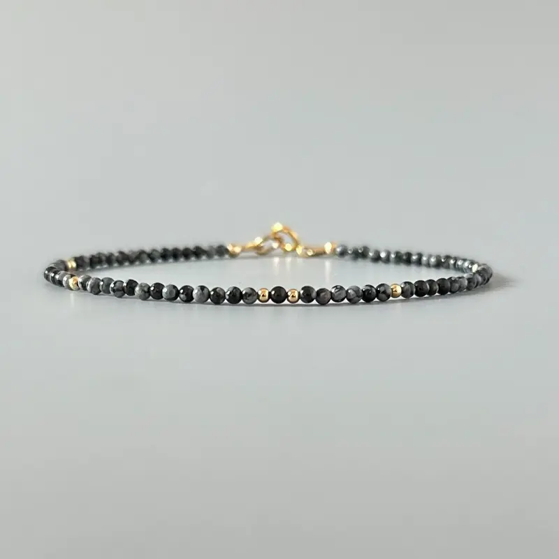 Women's Handmade Natural Snowflake Obsidian Bracelet, 3mm Tiny Black White Gemstone, Dainty Minimalist Stretch Fit Bracelets for Daily Wear, Adjustable Crystal Beaded Anklet, Jewelry, Gemstones