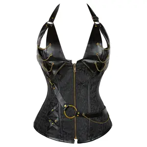 Corset Tops for Women Pirate Steampunk Gothic and Renaissance inspired Vintage Design With Shoulder Straps and Zipper Closure Plus Size Suitable for Halloween and Themed Events Black Brown